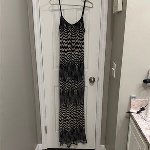Fire Los Angeles Black and Cream Chevron Maxi Dress